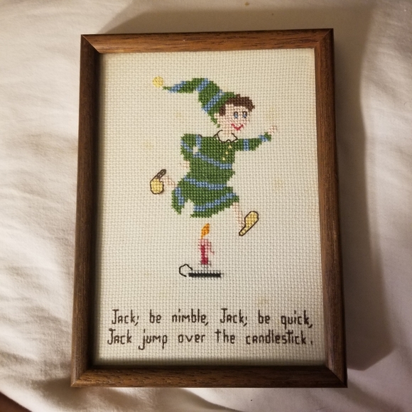 Vtg Jack nursery rhyme framed cross stitch - Picture 7 of 9